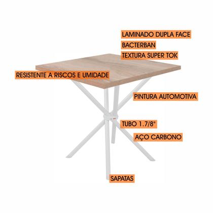 Imagem de Conjunto de mesa jogo sala jantar ciplafe jade slim tampo madeira bp carvalho montreal 0,75m x 0,75m quadrado com 4 cadeiras tubo branco