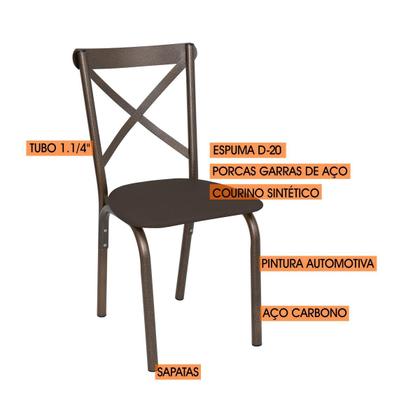 Imagem de Conjunto de Mesa Jogo Sala Jantar Ciplafe Karina x Tampo Madeira bp Amendoa 1,20m x 0,80m Retangular 4 Cadeiras Tubo Bronze Assento Estofado