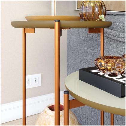 Imagem de Conjunto de Mesa Lunis Off White Nature com Pés de Ferro Bronze Ofertamo