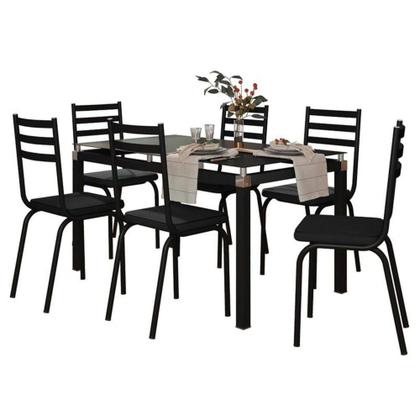 Imagem de Conjunto de Mesa Malva Vidro Preto De 140 cm Com 6 Cadeiras 118 Preto Artefamol