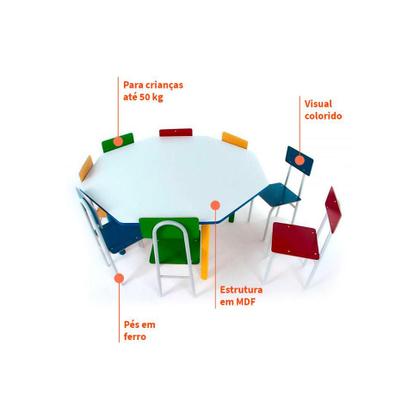 Conjunto de Mesa Oitavada com 8 Cadeiras Funny Colorido - Mobly Imagem de Conjunto de Mesa Oitavada com 8 Cadeiras Funny Colorido