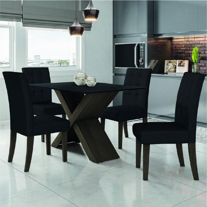 Conjunto De Mesa Para Sala de Jantar Preto Dubai 1,35m MDF com 4 Cadeiras Castanho / Preto - Movale Imagem de Conjunto De Mesa Para Sala de Jantar Preto Dubai 1,35m MDF com 4 Cadeiras Castanho / Preto