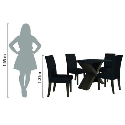 Conjunto De Mesa Para Sala de Jantar Preto Dubai 1,35m MDF com 4 Cadeiras Castanho / Preto - Movale Imagem de Conjunto De Mesa Para Sala de Jantar Preto Dubai 1,35m MDF com 4 Cadeiras Castanho / Preto