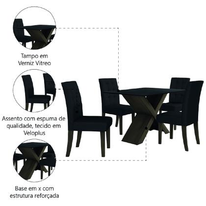 Conjunto De Mesa Para Sala de Jantar Preto Dubai 1,35m MDF com 4 Cadeiras Castanho / Preto - Movale Imagem de Conjunto De Mesa Para Sala de Jantar Preto Dubai 1,35m MDF com 4 Cadeiras Castanho / Preto
