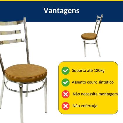 Imagem de Conjunto de Mesa Redonda com 4 Cadeiras Cromadas Reforço Assento Caramelo e Tampo de Vidro