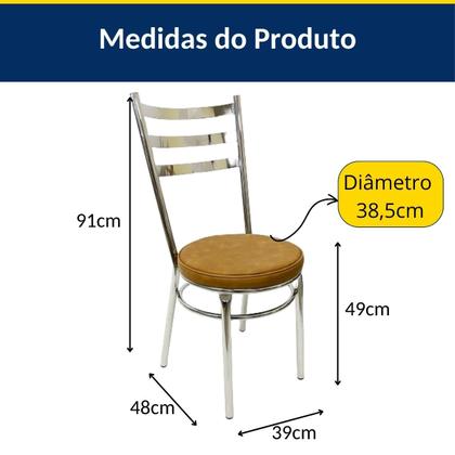 Imagem de Conjunto de Mesa Redonda com 4 Cadeiras Cromadas Reforço Assento Caramelo e Tampo de Vidro