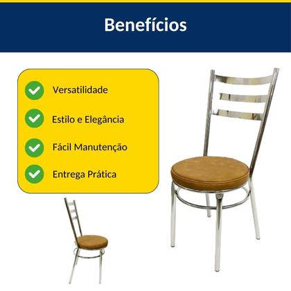 Imagem de Conjunto de Mesa Redonda com 4 Cadeiras Cromadas Reforço Assento Caramelo e Tampo de Vidro