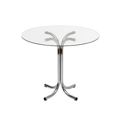 Imagem de Conjunto de Mesa Redonda com 4 Cadeiras Cromadas Reforço Assento Caramelo e Tampo de Vidro