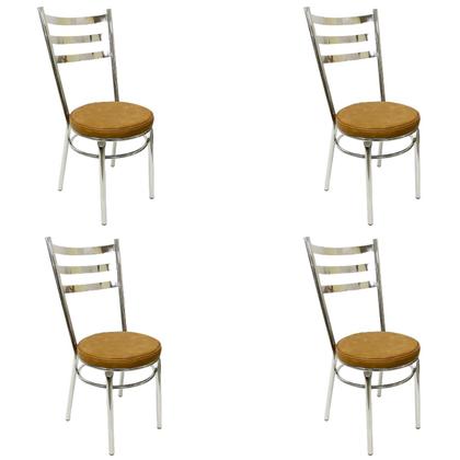 Imagem de Conjunto de Mesa Redonda com 4 Cadeiras Cromadas Reforço Assento Caramelo e Tampo de Vidro
