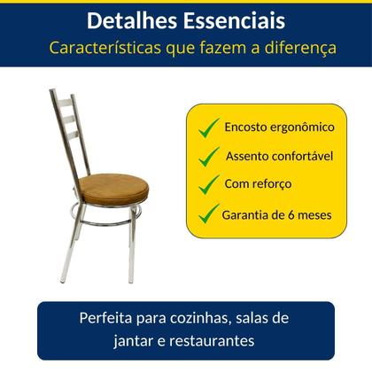 Imagem de Conjunto de Mesa Redonda com 4 Cadeiras Cromadas Reforço Assento Caramelo e Tampo de Vidro