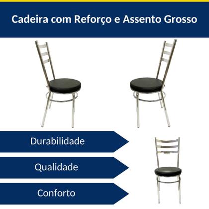 Imagem de Conjunto de Mesa Redonda com 4 Cadeiras Cromadas Reforço Assento Preto e Tampo de Vidro