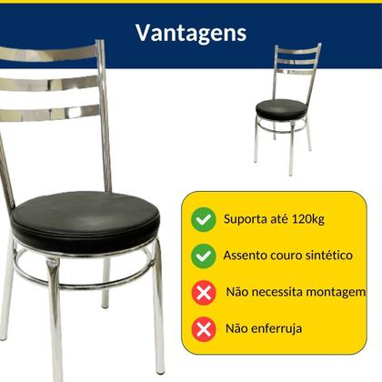 Imagem de Conjunto de Mesa Redonda com 4 Cadeiras Cromadas Reforço Assento Preto e Tampo de Vidro