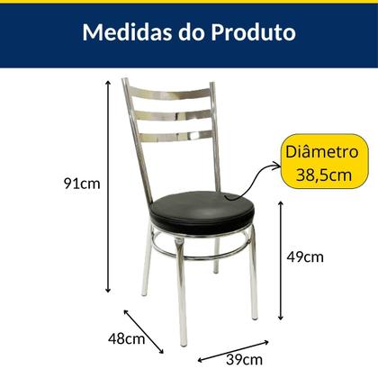 Imagem de Conjunto de Mesa Redonda com 4 Cadeiras Cromadas Reforço Assento Preto e Tampo de Vidro