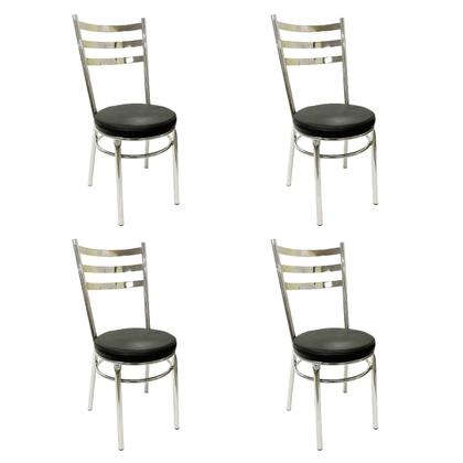 Imagem de Conjunto de Mesa Redonda com 4 Cadeiras Cromadas Reforço Assento Preto e Tampo de Vidro