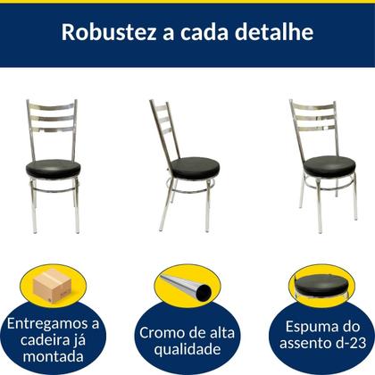 Imagem de Conjunto de Mesa Redonda com 4 Cadeiras Cromadas Reforço Assento Preto e Tampo de Vidro