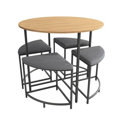 Imagem de Conjunto de Mesa Redonda Industrial com Tampo MDP Freijó e 4 Bancos Helena Suede Cinza e Preto