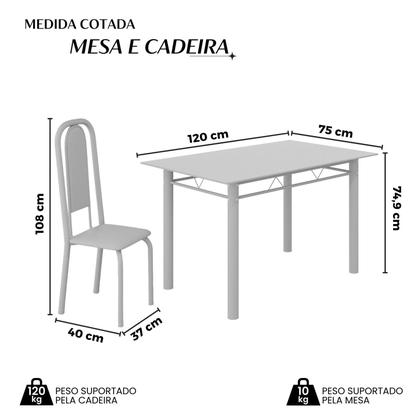 Imagem de Conjunto de Mesa Retangular a 120x75cm Tampo de Vidro 4 Cadeiras Lavínea