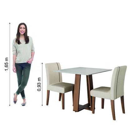 Conjunto de Mesa Sala de Jantar Atenas com 2 Cadeiras Carvalho/Off White/Bege 0,90m Quadrada Dobuê - Movale Imagem de Conjunto de Mesa Sala de Jantar Atenas com 2 Cadeiras Carvalho/Off White/Bege 0,90m Quadrada Dobuê