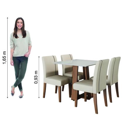 Conjunto de Mesa Sala de Jantar Atenas com 4 Cadeiras Carvalho/Off White/Bege 0,90m Dobuê - Movale Imagem de Conjunto de Mesa Sala de Jantar Atenas com 4 Cadeiras Carvalho/Off White/Bege 0,90m Dobuê