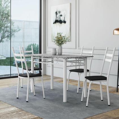 Imagem de Conjunto De Mesa Sala De Jantar Com 4 Cadeiras Leia Tubular Granito 1,20m Artefamol Branco / Preto