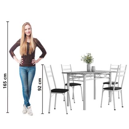 Imagem de Conjunto De Mesa Sala De Jantar Com 4 Cadeiras Leia Tubular Granito 1,20m Artefamol Branco / Preto