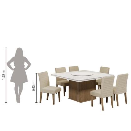 Imagem de Conjunto De Mesa Sala de Jantar Com Tampo Giratório Amesterdã 1,36m 6 Cadeiras Creta Cedro / Off White / Areia Dobuê