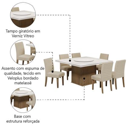 Conjunto De Mesa Sala de Jantar Com Tampo Giratório Amesterdã 1,36m 6 Cadeiras Creta Cedro / Off White / Areia Dobuê - Movale Imagem de Conjunto De Mesa Sala de Jantar Com Tampo Giratório Amesterdã 1,36m 6 Cadeiras Creta Cedro / Off White / Areia Dobuê