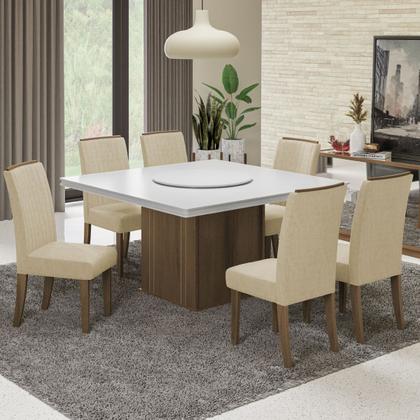 Conjunto De Mesa Sala de Jantar Com Tampo Giratório Amesterdã 1,36m 6 Cadeiras Grécia Cedro / Off White / Bege Dobuê - Movale Imagem de Conjunto De Mesa Sala de Jantar Com Tampo Giratório Amesterdã 1,36m 6 Cadeiras Grécia Cedro / Off White / Bege Dobuê