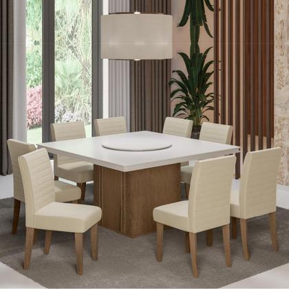 Imagem de Conjunto De Mesa Sala de Jantar Com Tampo Giratório Amesterdã 1,36m 8 Cadeiras Creta Cedro / Off White / Areia Dobuê