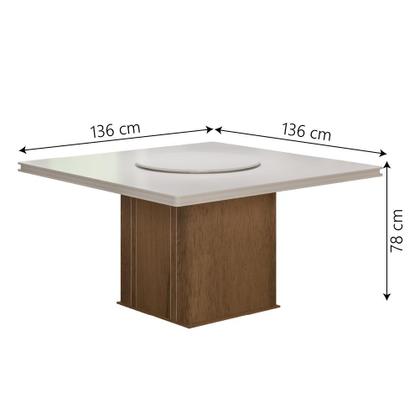 Imagem de Conjunto De Mesa Sala de Jantar Com Tampo Giratório Amesterdã 1,36m 8 Cadeiras Creta Cedro / Off White / Areia Dobuê