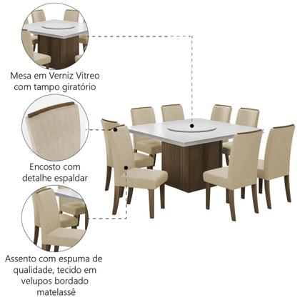 Conjunto De Mesa Sala de Jantar Com Tampo Giratório Amesterdã 1,36m 8 Cadeiras Grécia Cedro / Off White / Bege Dobuê - Movale Imagem de Conjunto De Mesa Sala de Jantar Com Tampo Giratório Amesterdã 1,36m 8 Cadeiras Grécia Cedro / Off White / Bege Dobuê