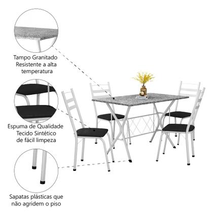 Imagem de Conjunto de Mesa Sala De Jantar Leia 1,20m Com 4 Cadeiras Granito Tubular Artefamol