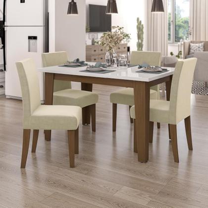 Conjunto de Mesa Sala de Jantar Miami com 4 Cadeiras Trieste Suede 1,20m Cedro / Off White / Areia Dobuê - Movale Imagem de Conjunto de Mesa Sala de Jantar Miami com 4 Cadeiras Trieste Suede 1,20m Cedro / Off White / Areia Dobuê