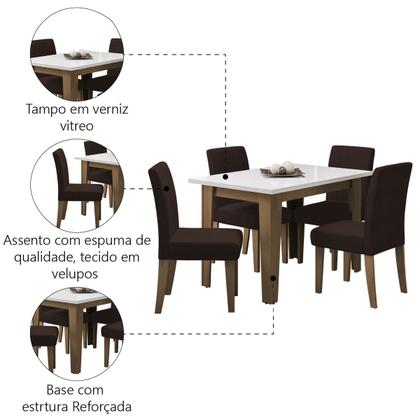 Conjunto de Mesa Sala de Jantar Miami com 4 Cadeiras Trieste Suede 1,20m Cedro / Off White / Chocolate Dobuê - Movale Imagem de Conjunto de Mesa Sala de Jantar Miami com 4 Cadeiras Trieste Suede 1,20m Cedro / Off White / Chocolate Dobuê