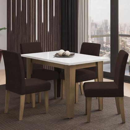 Conjunto de Mesa Sala de Jantar Miami com 4 Cadeiras Trieste Suede 1,20m Cedro / Off White / Chocolate Dobuê - Movale Imagem de Conjunto de Mesa Sala de Jantar Miami com 4 Cadeiras Trieste Suede 1,20m Cedro / Off White / Chocolate Dobuê
