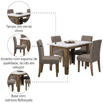 Imagem de Conjunto de Mesa Sala de Jantar Miami com 4 Cadeiras Trieste Suede 1,20m Cedro / Off White / Mascavo Dobuê