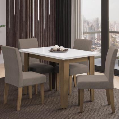 Imagem de Conjunto de Mesa Sala de Jantar Miami com 4 Cadeiras Trieste Suede 1,20m Cedro / Off White / Mascavo Dobuê