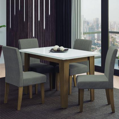 Conjunto de Mesa Sala de Jantar Miami com 4 Cadeiras Trieste Suede 1,20m Cedro / Off White / Mascavo Dobuê - Movale Imagem de Conjunto de Mesa Sala de Jantar Miami com 4 Cadeiras Trieste Suede 1,20m Cedro / Off White / Mascavo Dobuê