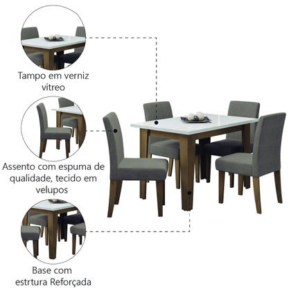 Conjunto de Mesa Sala de Jantar Miami com 4 Cadeiras Trieste Suede 1,20m Cedro / Off White / Mascavo Dobuê - Movale Imagem de Conjunto de Mesa Sala de Jantar Miami com 4 Cadeiras Trieste Suede 1,20m Cedro / Off White / Mascavo Dobuê