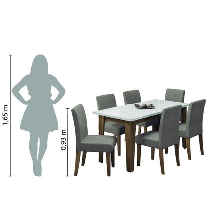 Imagem de Conjunto de Mesa Sala de Jantar Miami com 6 Cadeiras Trieste Suede 1,60m Cedro / Off White / Mascavo Dobuê