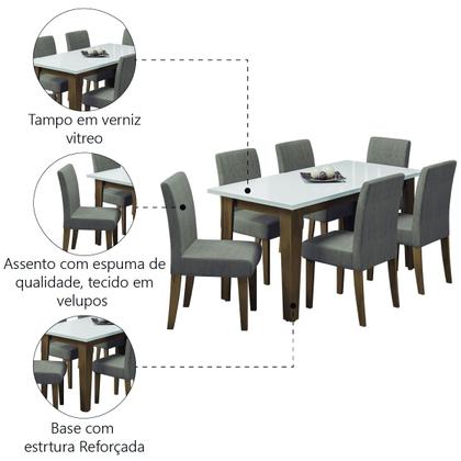 Imagem de Conjunto de Mesa Sala de Jantar Miami com 6 Cadeiras Trieste Suede 1,60m Cedro / Off White / Mascavo Dobuê