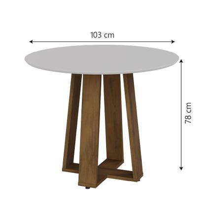 Conjunto de Mesa Sala de Jantar Redonda Athenas 4 Cadeiras Cedro / Off White / Areia Dobuê - Movale Imagem de Conjunto de Mesa Sala de Jantar Redonda Athenas 4 Cadeiras Cedro / Off White / Areia Dobuê