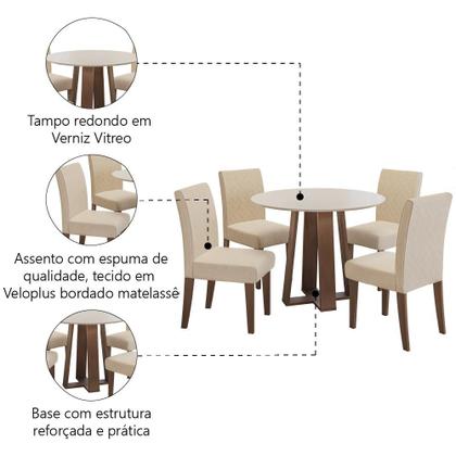 Conjunto de Mesa Sala de Jantar Redonda Athenas 4 Cadeiras Cedro / Off White / Areia Dobuê - Movale Imagem de Conjunto de Mesa Sala de Jantar Redonda Athenas 4 Cadeiras Cedro / Off White / Areia Dobuê