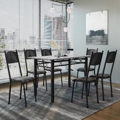 Imagem de Conjunto De Mesa Sala de Jantar Sara Com 6 Cadeiras Tubular Granito 1,40m Artefamol