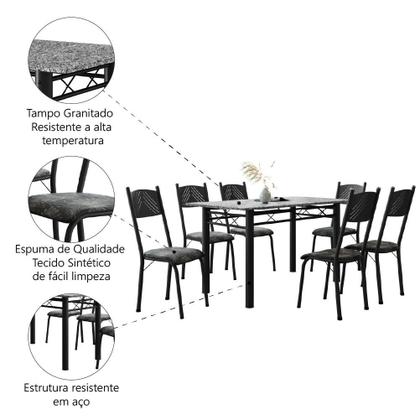 Imagem de Conjunto De Mesa Sala de Jantar Sara Com 6 Cadeiras Tubular Granito 1,40m Artefamol