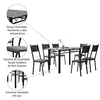 Imagem de Conjunto De Mesa Sala de Jantar Sara Com 6 Cadeiras Tubular Granito 1,40m Artefamol