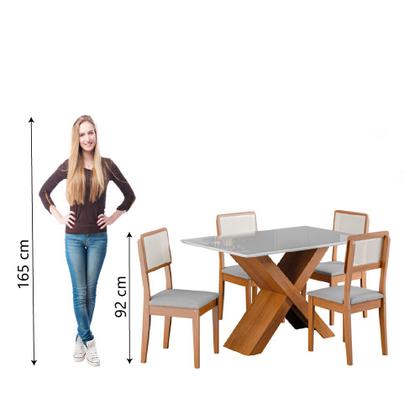 Imagem de Conjunto de Mesa Sala de Jantar Tampo com Vidro 1,36m Grécia 4 Cadeiras Santiago Dobuê