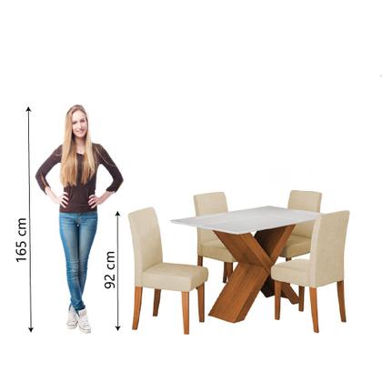 Imagem de Conjunto de Mesa Sala de Jantar Tampo com Vidro 1,36m Grécia 4 Cadeiras Trieste Dobuê