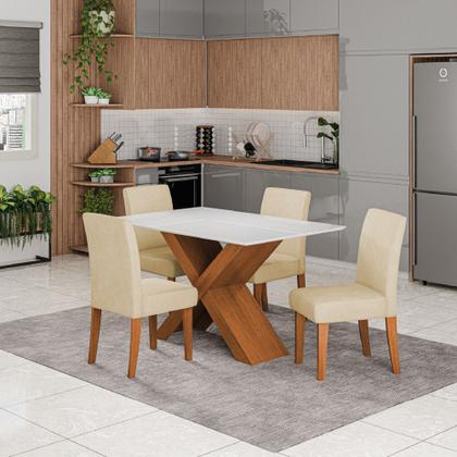 Imagem de Conjunto de Mesa Sala de Jantar Tampo com Vidro 1,36m Grécia 4 Cadeiras Trieste Dobuê