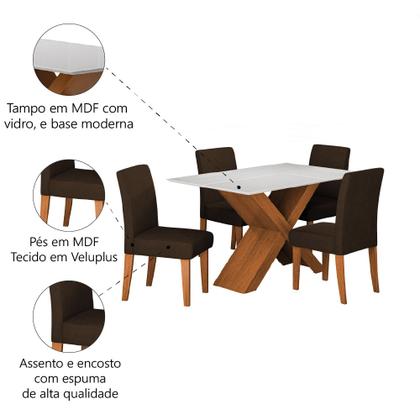 Imagem de Conjunto de Mesa Sala de Jantar Tampo com Vidro 1,36m Grécia 4 Cadeiras Trieste Dobuê